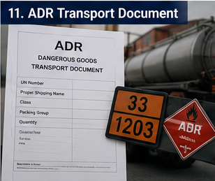 Dokument transportowy ADR dla towarów niebezpiecznych używany przy przewozie materiałów niebezpiecznych w Europie