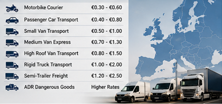 Europejskie stawki transportowe za kilometr dla busów, ciężarówek i logistyki frachtu