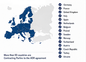 Kraje europejskie i międzynarodowe stosujące przepisy ADR dotyczące transportu towarów niebezpiecznych