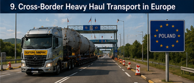 Międzynarodowy konwój transportu ponadgabarytowego przekraczający granice w Europie