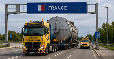 Międzynarodowy konwój transportu ponadgabarytowego przekraczający granice europejskie