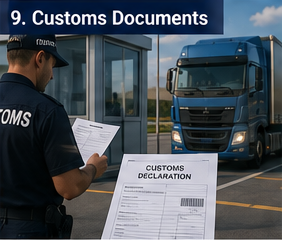 Kierowca ciężarówki przedstawiający dokumenty celne na przejściu granicznym w Europie