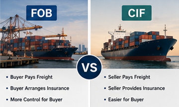 Wizualne porównanie odpowiedzialności w wysyłce FOB i CIF w logistyce międzynarodowej