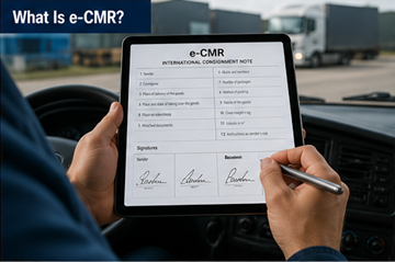 Cyfrowy dokument CMR wyświetlany na tablecie używanym przez kierowcę w środowisku transportu logistycznego
