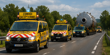 Pojazdy pilotujące towarzyszące konwojowi transportu ponadgabarytowego na europejskiej autostradzie