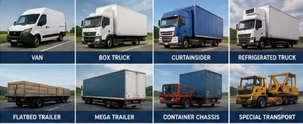 Pojazdy do transportu ładunków: busy, ciężarówki, naczepy i flota logistyczna w Europie