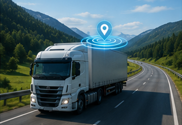 Ciężarówka z systemem śledzenia GPS jadąca europejską autostradą podczas operacji logistycznej
