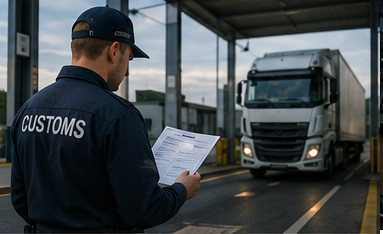 Służby logistyczne i celne sprawdzające ubezpieczenia oraz dokumenty transportowe podczas operacji przewozowej