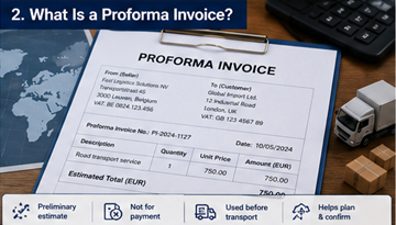 Przykład faktury pro forma używanej w logistyce przed potwierdzeniem transportu lub wysyłki