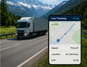 Ciężarówka z systemem śledzenia trasy GPS na europejskiej autostradzie podczas realizacji transportu