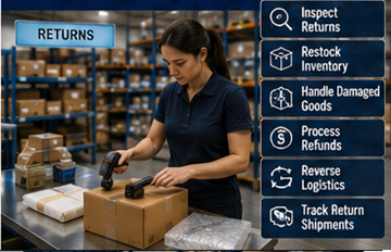 Magazyn obsługujący zwrócone produkty w centrum logistyki fulfillment