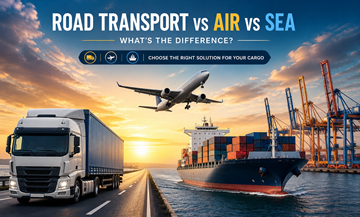 Porównanie transportu drogowego (ciężarówki), lotniczego (samoloty cargo) i morskiego (kontenerowce) w logistyce globalnej