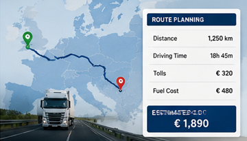 Planowanie trasy ciężarówki w Europie i obliczanie odległości dla wyceny transportu