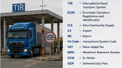 Międzynarodowa ciężarówka korzystająca z systemu tranzytu celnego TIR na europejskim przejściu granicznym