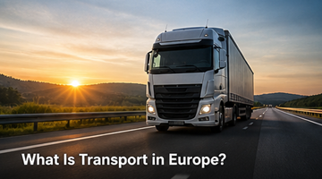Europejski system transportu: ciężarówki, pociągi, statki i samoloty przemieszczające towary po Europie – sieć logistyczna