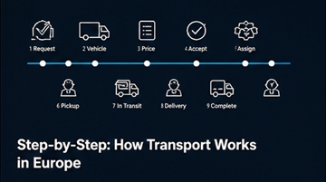 Proces logistyczny krok po kroku: workflow transportu, odbiór, dostawa, tracking, planowanie trasy kierowcy w Europie