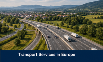 Europejska sieć transportowa z ciężarówkami, autostradami i transgranicznymi połączeniami logistycznymi