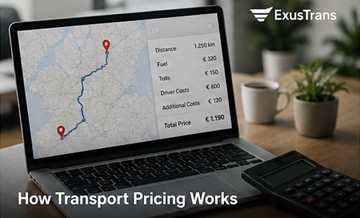 Kalkulacja ceny transportu: logistyka, dystans, koszt, trasa ciężarówki, paliwo, opłaty drogowe w Europie