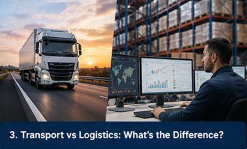 Diagram porównawczy pokazujący różnice między procesami transportu i logistyki