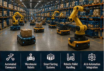 Zautomatyzowane roboty magazynowe połączone z oprogramowaniem systemu zarządzania magazynem