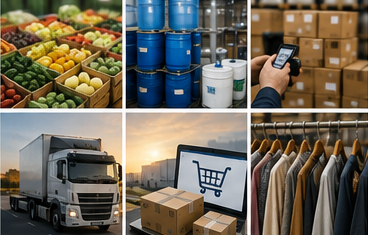 Różne budynki magazynowe i operacje logistyczne w Europie