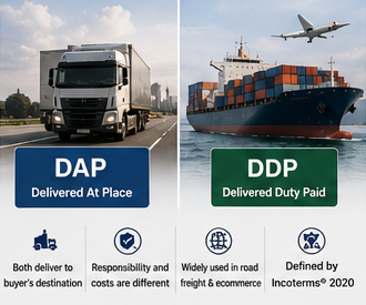 Operacje transportu międzynarodowego i logistyki wyjaśniające warunki handlowe DDP i DAP